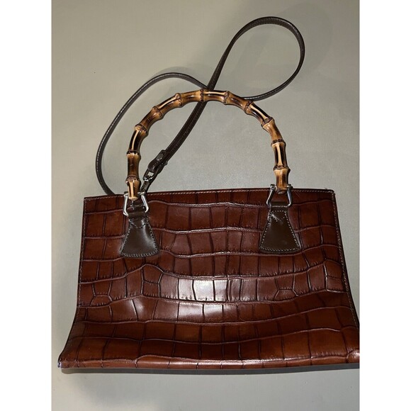 Vintage Dooney And Bourke Purse Brown Leather With Bamboo Handles/Shoulder Strap - Picture 6 of 13
